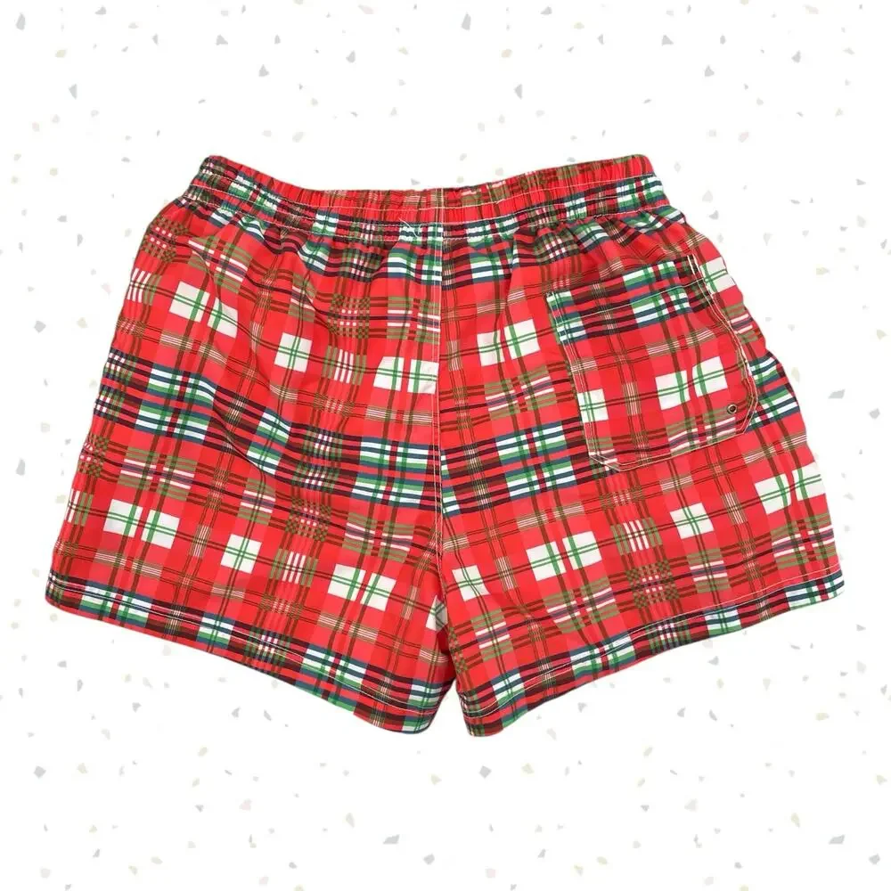Red Plaid Swim Trunks Green White Summer Beach Winter Holiday Slazenger Size M